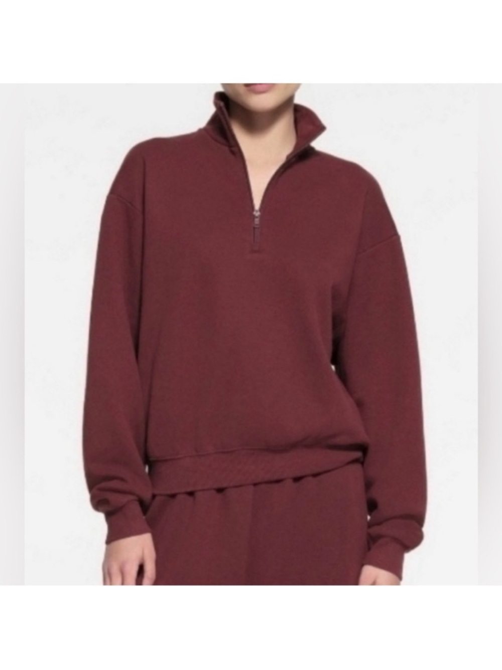 SKIMS Half-Zip Pullover Fleece In Oxford Blood Burgundy Red Size Small EUC